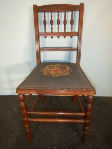 Walnut Victorian Chair Needlepoint seat with turned & Carved back Cover