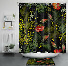 Nature Plant Bohemia Leaf Red Flower Shower Curtain Bathroom Accessories Set