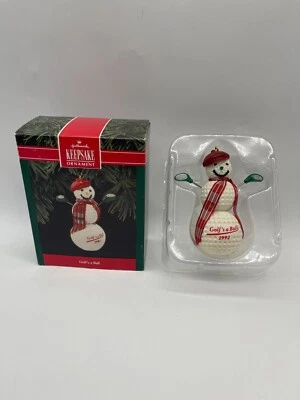 Hallmark Keepsake Golf's A Ball Ornament muñeco de nieve 1992 bufanda a cuadros en caja Foto 1 de 4