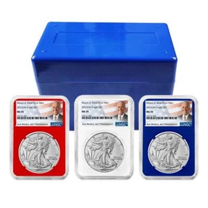 2023 (W) $1 American Silver Eagle 3pc Set NGC MS70 Biden Label Red White Blue - Picture 1 of 7