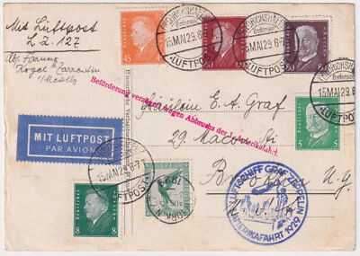 Zeppelinpost LZ 127 Amerikafahrt 1929 mit Abbruchstempel Si. 26 A auf PK - Bild 1 von 2