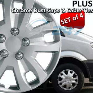 16" Silver Gyro Multi V Spoke ABS Plastic Van Wheel Trims Hub Covers +Caps+Ties - Picture 1 of 12