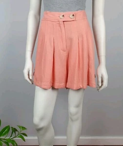 Pantalones Cortos Bohemian Traders Talla S Plisados Bolsillos Botones Mezcla de Lino Naranja Claro - Imagen 1 de 15