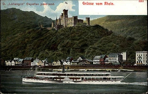 Rhein Schiffe 1917 Dampfer Schiff LOHENGRIN passiert Capellen gel. n. Montabaur - Bild 1 von 2