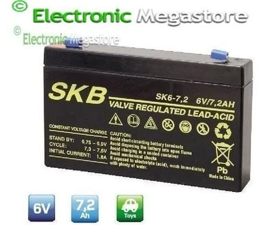 ALCAPOWER-JOIN-HQ-SKB-LAFAYETTE-EXTRACEL-MKC BATTERIA ERMETICA PIOMBO RICARICABILE SKB 7,2 A Ah 6 V UPS ELETTRONICA GENERALE