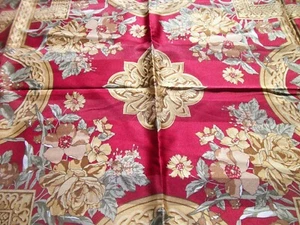 Vintage Print Scarf Flowers & Scrolls Dark Red Tan Brown Green SC56 - Picture 1 of 12