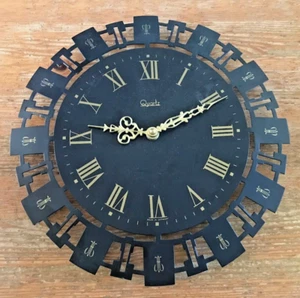 Vintage Metal Electric Wall Clock Midcentury Roman Numerals Brutalist Diecut - Picture 1 of 6