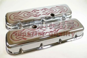 Chrome BBC Big Block Chevy Red Flame Fire Valve Cover 396-427-454-502 Street Rod - Bild 1 von 2