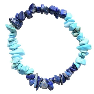 Aufgeladenes dehnbares Armband Lapislazuli & Türkis Kristall Chip + Selenit Herz - Bild 1 von 9