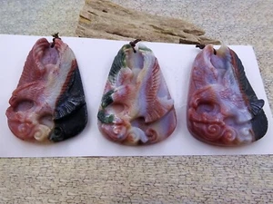 3 Ocean Jasper Carved Eagle Cabochons Drilled (Lot A-12) 50% Off Closeout! - Foto 1 di 4