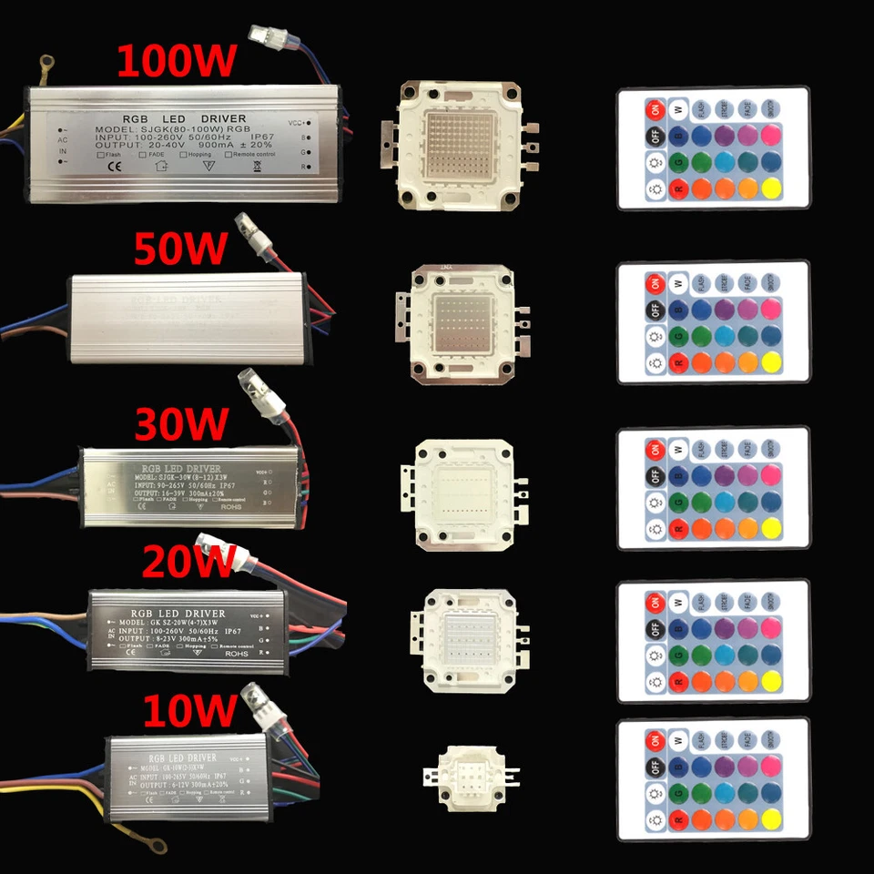 RGB led chip 10W/20W/30W/50W/100W RGB driver 24Key Remote for floodlight bulbs - Image 1 of 4