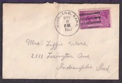 US #798 ADOPTION OF THE CONSTITUTION ON HIGHLAND KANSAS COVER TO INDIANAPOLIS 19 - Image 1 of 2