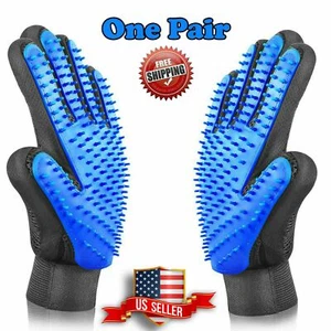 1 Pair Pet Dog Cat Hair Remover Mitt Massage Brush Deshedding Grooming Gloves - Picture 1 of 1