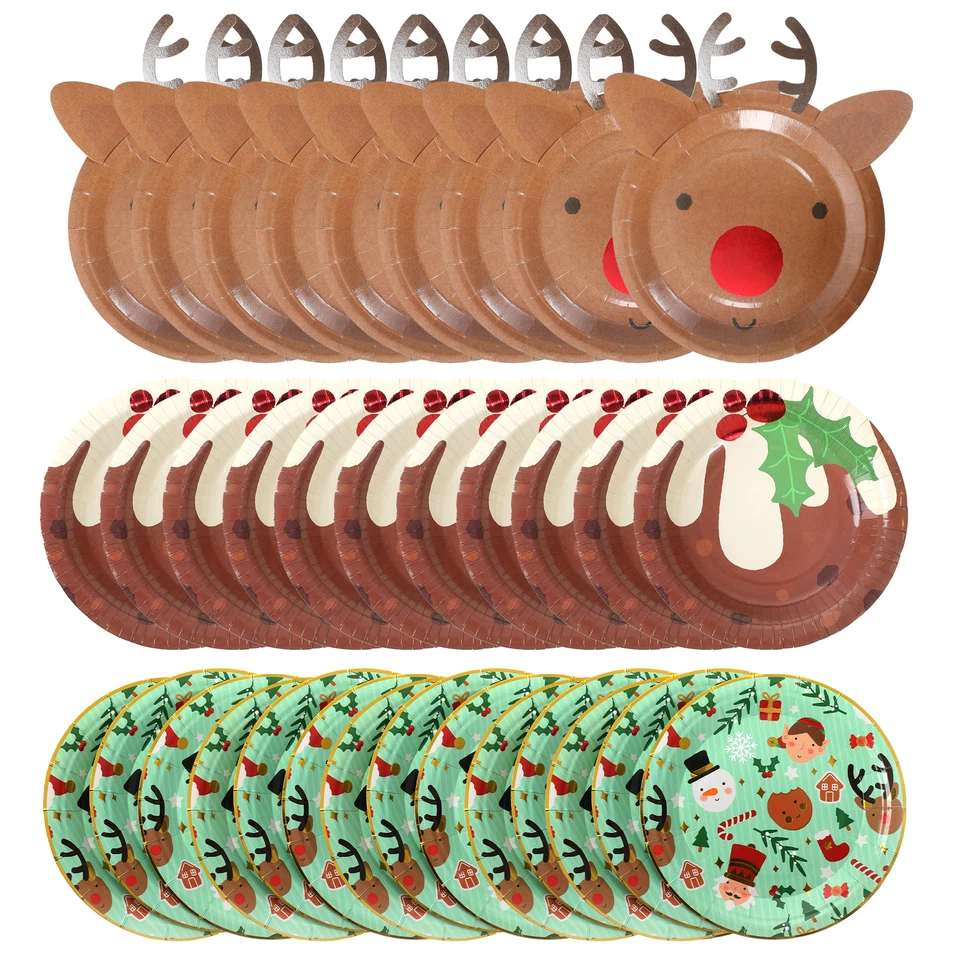 SPARKLES PARTYWARE Pack of 30 Christmas Plates, Side Plates and Bowls for Christmas Dinner Party