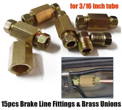 Brake Line Fittings For 3/16” Brake Line Tube 3/8-24 Threads (5 Unions, 10 Nuts) - Image 1 of 4