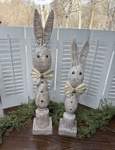 Großes 2er Set Holzhasen, Spindel rustikaler Holzhase, Ostern Bauernhaus Deko - Bild 1 von 11