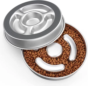 Stainless Steel Non Slip Slow Feeder Dog Bowl, 4 Cups Metal Dog Food Bowls for M - Picture 1 of 8
