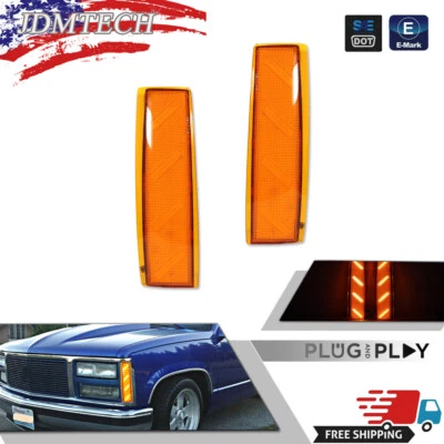 Yellow Amber LED Front Side Marker Corner Lights For 88-93 GMC K1500 K2500 K3500 - Image 1 of 4