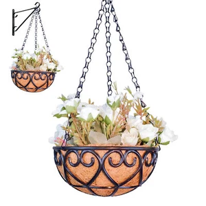 Metal Hangings Planter Pots Wire Flower Baskets Round Plant Holder Outdoor Pots - Picture 1 of 7