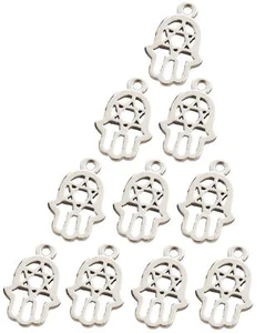Lot of 10 Hamsa Star of David Pendants DIY Jewelry Amulet Silver Tone Kabbalah - Picture 1 of 6