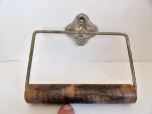Vintage Farmhouse Style Wire Metal & Brown Wood Toilet Paper TP Holder - Picture 1 of 6
