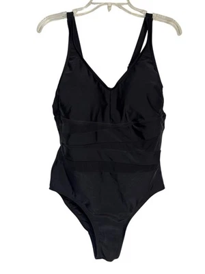 Traje de baño negro de una pieza con copas acolchadas y correas ajustables talla 14W Foto 1 de 4