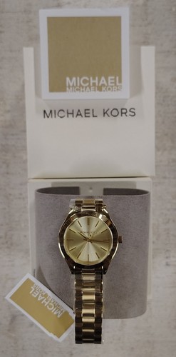 Bracciale Orologio da Polso Michael Kors Donna Slim Runway Acciaio Inox Tono Oro