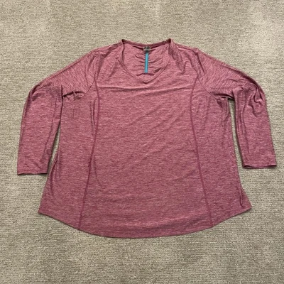 Duluth Trading Co Shirt Womens 2X Pink Heathered Long Sleeve V Neck Stretch Zip - Image 1 of 4