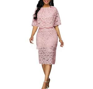 African Lace Dress Plus Size Elegant Pink - Picture 1 of 5