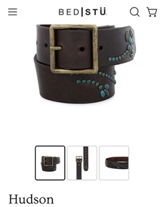 Bed Stu Sz36/L Hudson Brown  Leather Brass Patina Studs Removable Buckle Belt - Picture 1 of 10