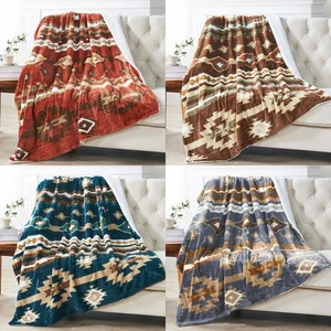 Southwest Sherpa Pile Lancio Coperta Ultra Morbida Reversibile Accogliente Coperta Peluche - Foto 1 di 70