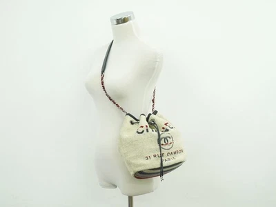 Chanel Deauville Coco Mark Cadena Cordón Hombro Beige Lona Plata Metal Foto 1 de 4