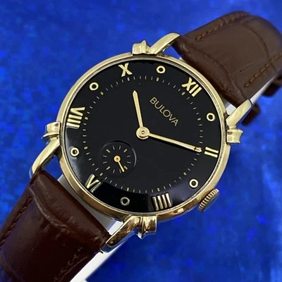 Vintage 1951 Mans BULOVA 21J Stunning Black Dial Fancy Case Serviced & WARRANTY - Image 1 of 4
