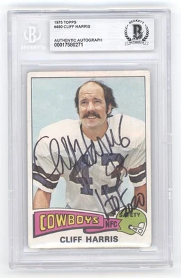 CLIFF HARRIS SIGNED "HOF 2000" 1975 TOPPS ROOKIE CARD #490 BAS BGS AUTO Q3566 - Image 1 of 2