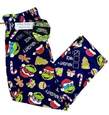 TEENAGE MUTANT NINJA TURTLES Christmas FLEECE LOUNGE PAJAMA PANTS Men’s S M L XL - Image 1 of 4