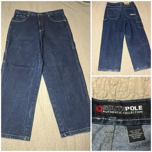 Pantalones de mezclilla de carpintero vintage South Pole talla 38 PESADOS pierna ancha holgados hip hop Y2 - Imagen 1 de 20