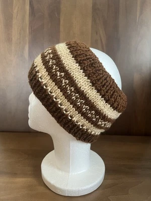 XL Knit Headband – Brown & Beige Fall Colors – Handmade - Image 1 of 4