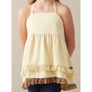 NWT Matilda Jane Paint by Numbers Ellie Halter Top Yellow Brown Ruffle Lace 6 - Picture 1 of 5