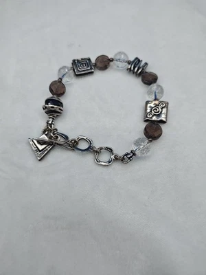 Silpada Sterling Silver 925 Smoky Quartz Crystal Beaded Bracelet 7.5" 30g - Image 1 of 4