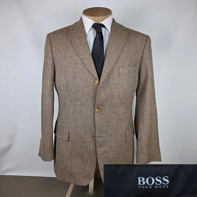 Hugo Boss Rosellini Sport Coat Mens 42S Brown Fleck Cashmere Silk Wool 3 Btn - Image 1 of 4