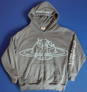 Felpa con cappuccio e zip intera Broken Planet Market uomo grigio medio streetwear - Foto 1 di 8