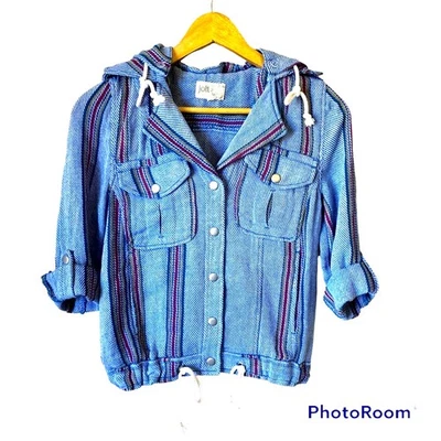 Chaqueta Jolt Shacket Para Mujer XS Recortada Con Capucha Bohemia Boho Broches Bolsillos Foto 1 de 4