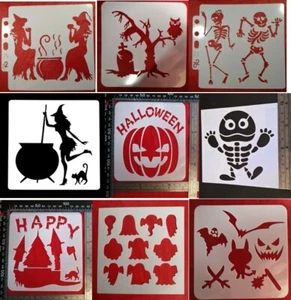 Halloween Stencil Witch Ghost Haunted House Pumpkins Skeletons Bones Bats Craft - Picture 1 of 231