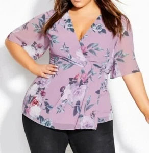 City Chic Womens Plus XL 22 Rosewood Floral Butterfly Sleeve Blouse NWT BH81 - Picture 1 of 4
