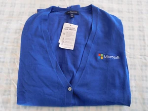 Microsoft White Logo Cardigan Sweater Button Front Blue Medium Windows New - Picture 1 of 7
