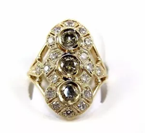 Natural Round Brown Diamond 3-Stone Cluster Lady's Ring 14k Yellow Gold 1.64Ct - Picture 1 of 6