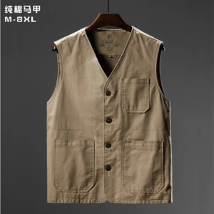 Chaleco suelto informal sin mangas de mezcla de algodón para hombre talla grande - Imagen 1 de 16