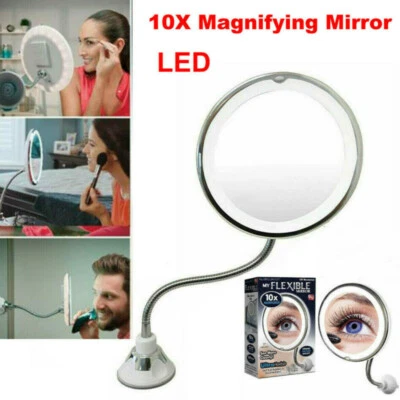 10X Magnifying Makeup Mirror Suction Wall Mount 360 Rotation with LED Light - Image 1 of 4