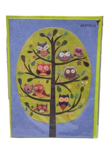 PAPYRUS 3D OWLS in Tree Blank Greeting Card & Envelope UNUSED - Picture 1 of 5