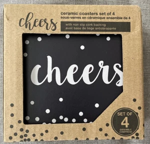 NEW Cheers Ceramic Coasters • Set of 4 • Non-Slip Cork Backing - Picture 1 of 5